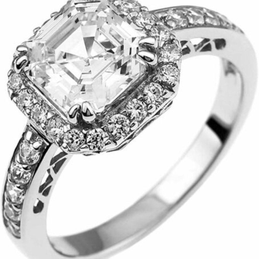 BEAU GABI 925 Sterling Silver 2.50CTTW Cubic Zirconia Asscher Cut Halo Ring
